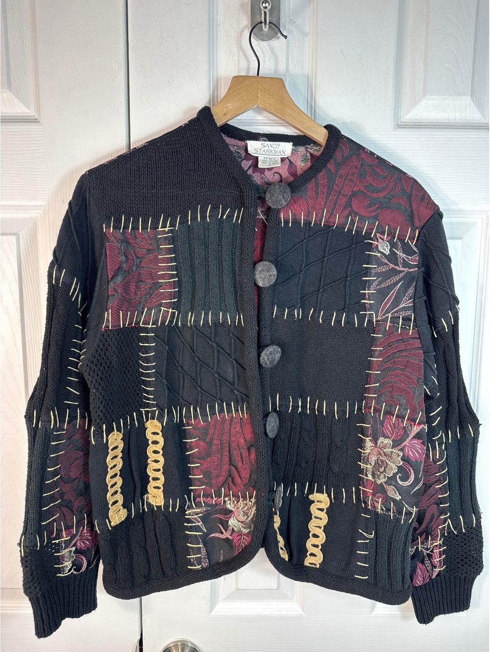 Sandy Starkman Vintage Patchwork Knit Cardigan Sweater Medium